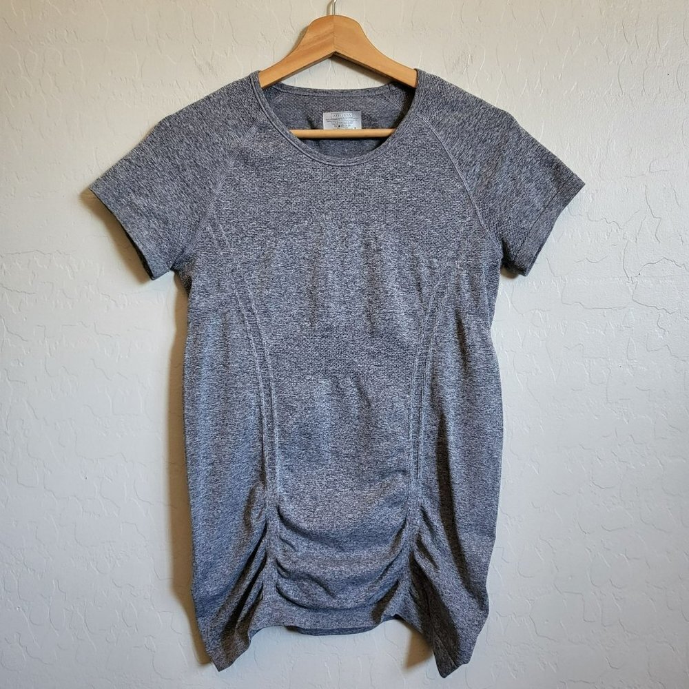 Athleta Fastest Track Seamless Ruched Tee Short Sleeve Top Grey Sz Women's Small